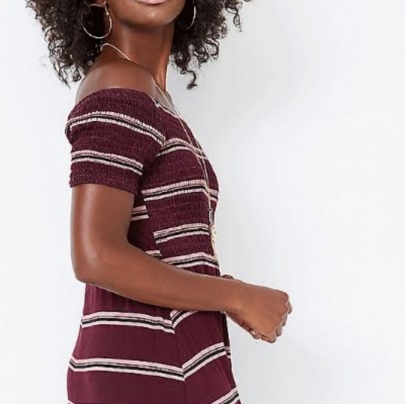 Maurice's Maroon Striped Smocked Off-Shoulder Maxi Dress - Picture 4 of 11